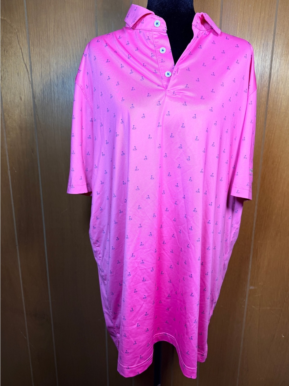 Donald Ross Sportswear Men's Performance Golf Polo Shirt Pink Flag Print Size XL
